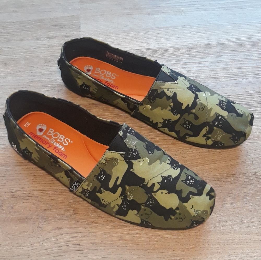 Skechers Bobs Plush Cat-Mouflage Shoes / Sz 9 Bobs Green Cat Camo Slip On Flats - Picture 12 of 12